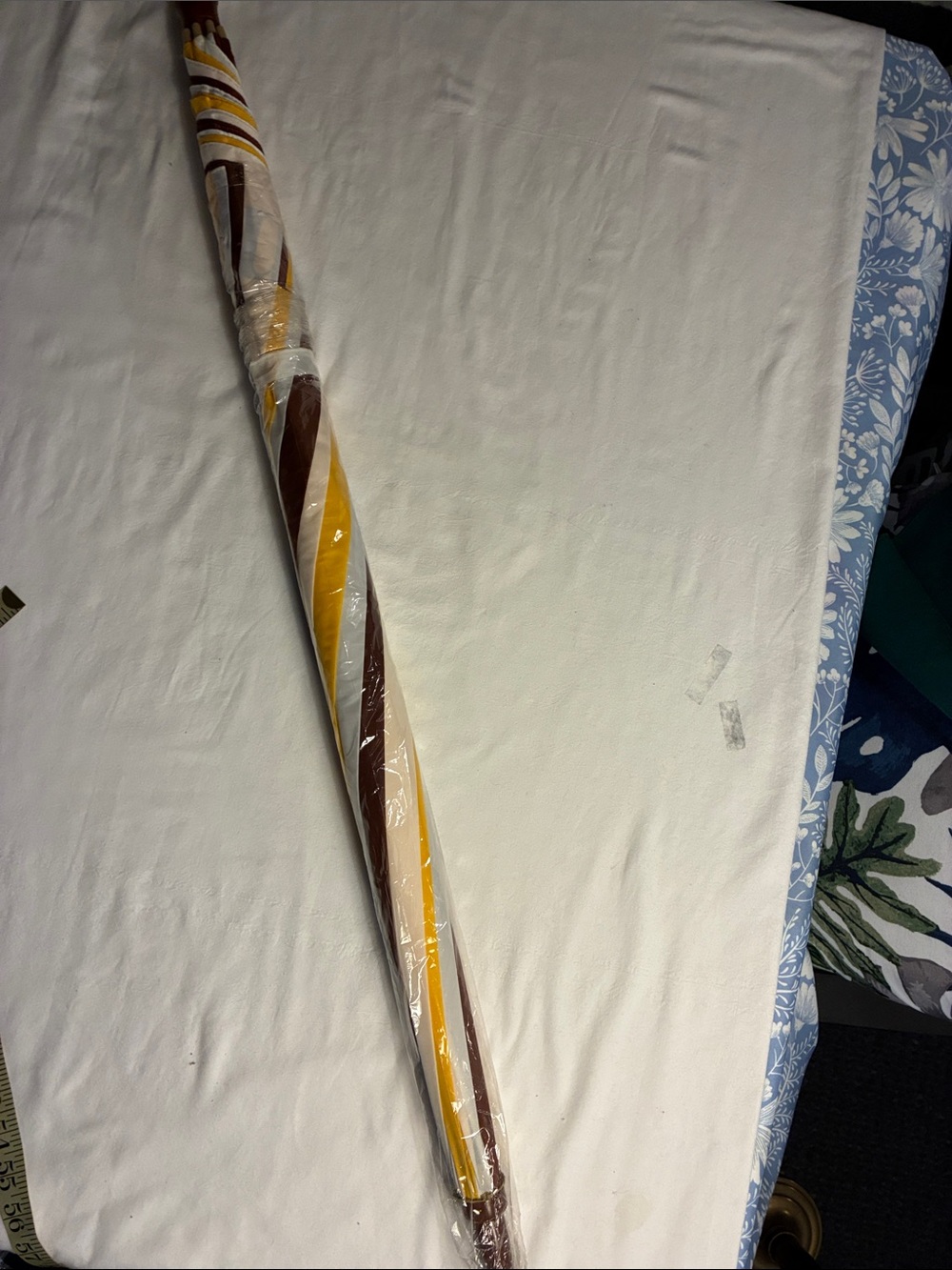 Striped Long Umbrella with Brown and Yellow Canopy - Unbranded